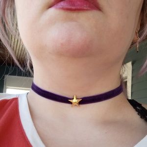Sailor Saturn velvet star choker - 14" w/ 3" ext.